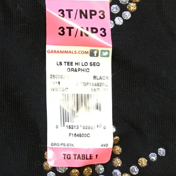 NWT Garanimals black girls long sleeved cotton tee size 3T. - Picture 2 of 3